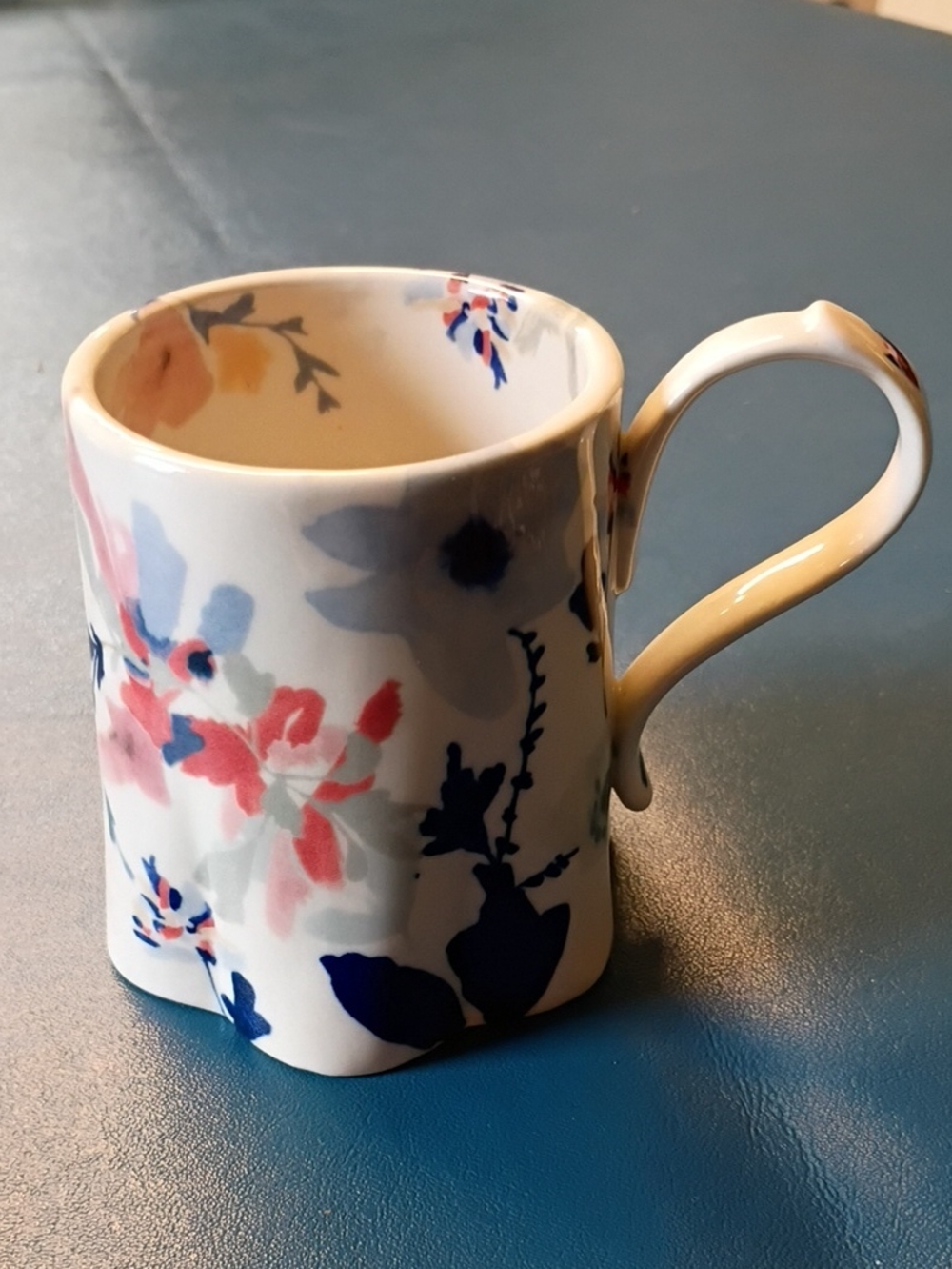 Anthropologie Floral Porcelain Mug in White, Blue & Pink